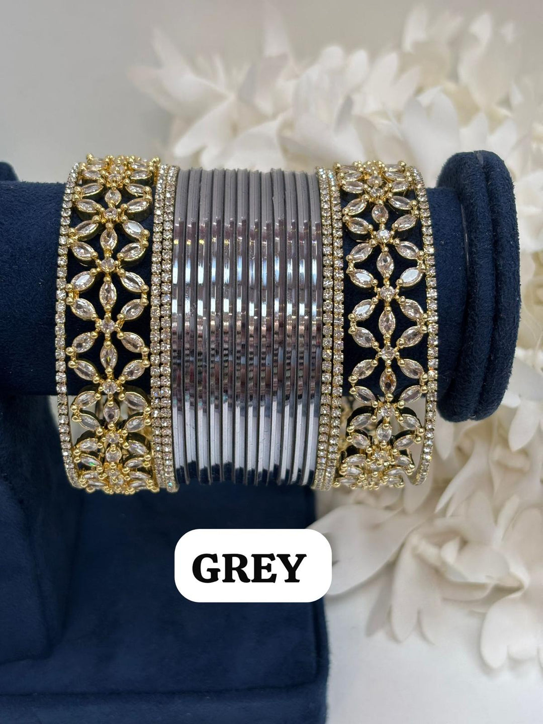 Gold Flower AD Bangles Set (Size 2-4 , 2-6 , 2-8)