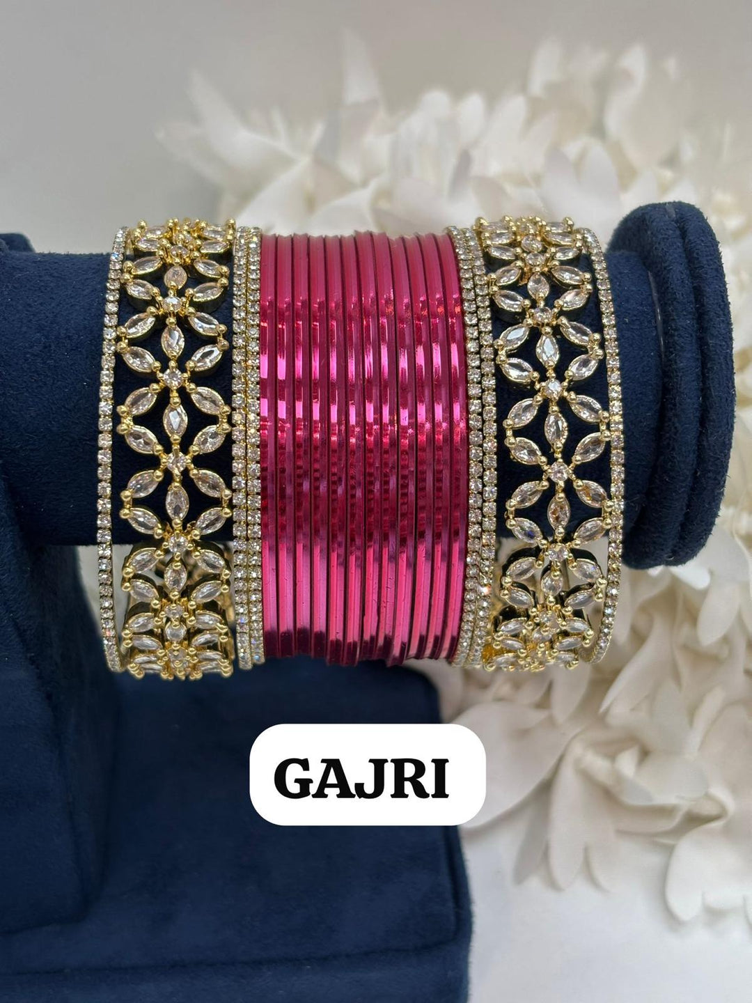 Gold Flower AD Bangles Set (Size 2-4 , 2-6 , 2-8)