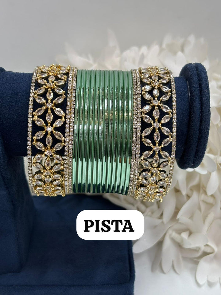Gold Flower AD Bangles Set (Size 2-4 , 2-6 , 2-8)