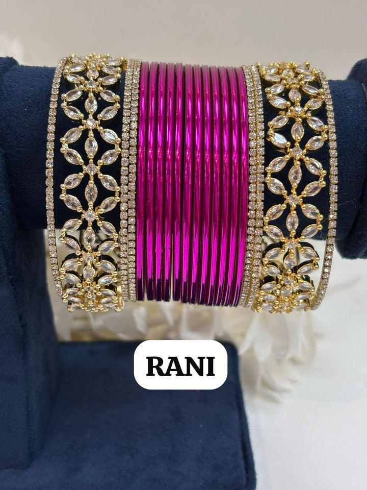 Gold Flower AD Bangles Set (Size 2-4 , 2-6 , 2-8)