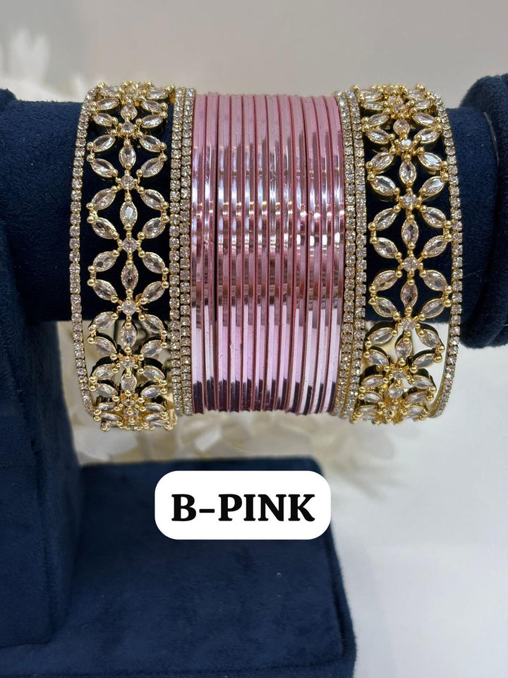 Gold Flower AD Bangles Set (Size 2-4 , 2-6 , 2-8)