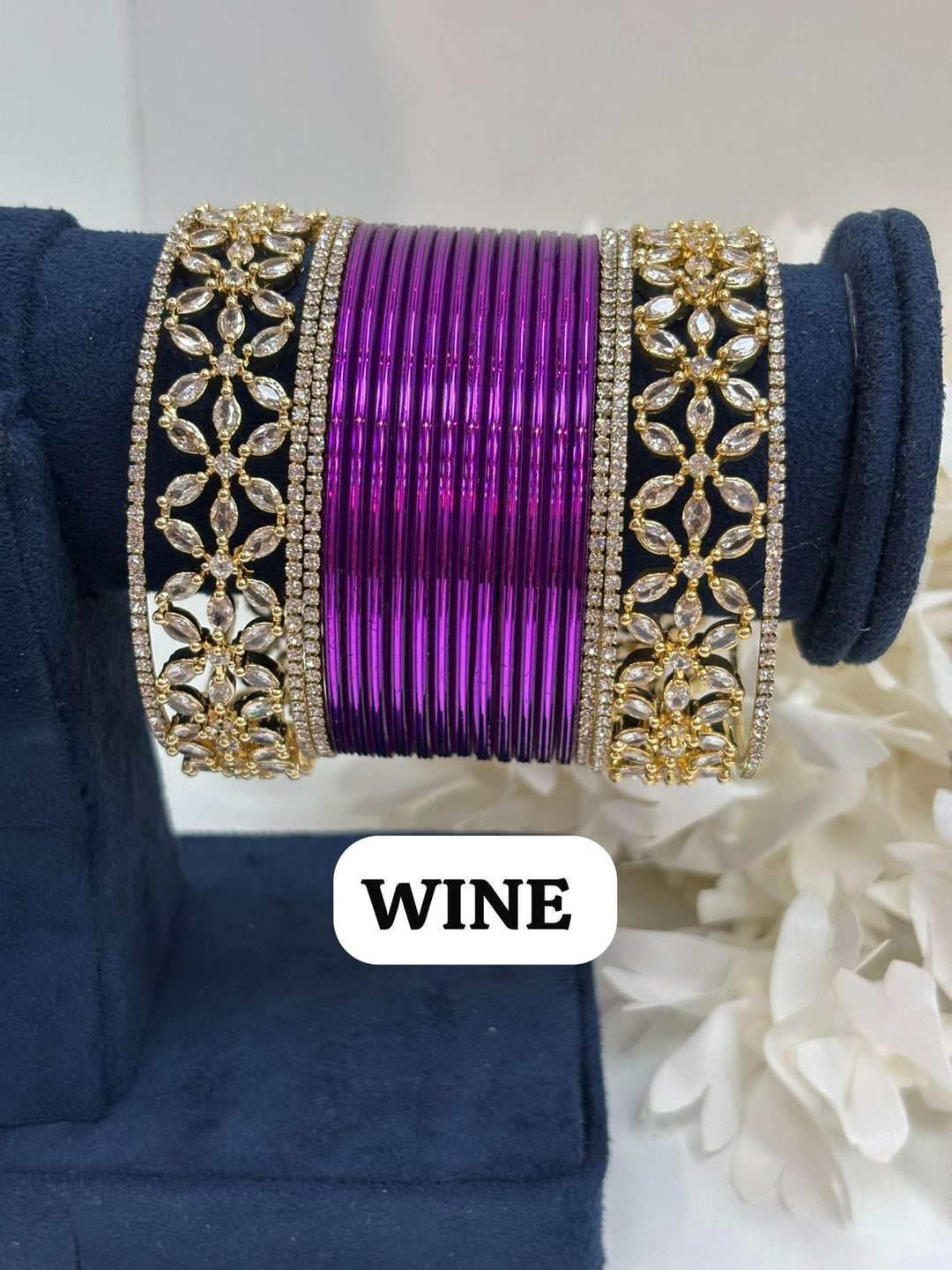 Gold Flower AD Bangles Set (Size 2-4 , 2-6 , 2-8)