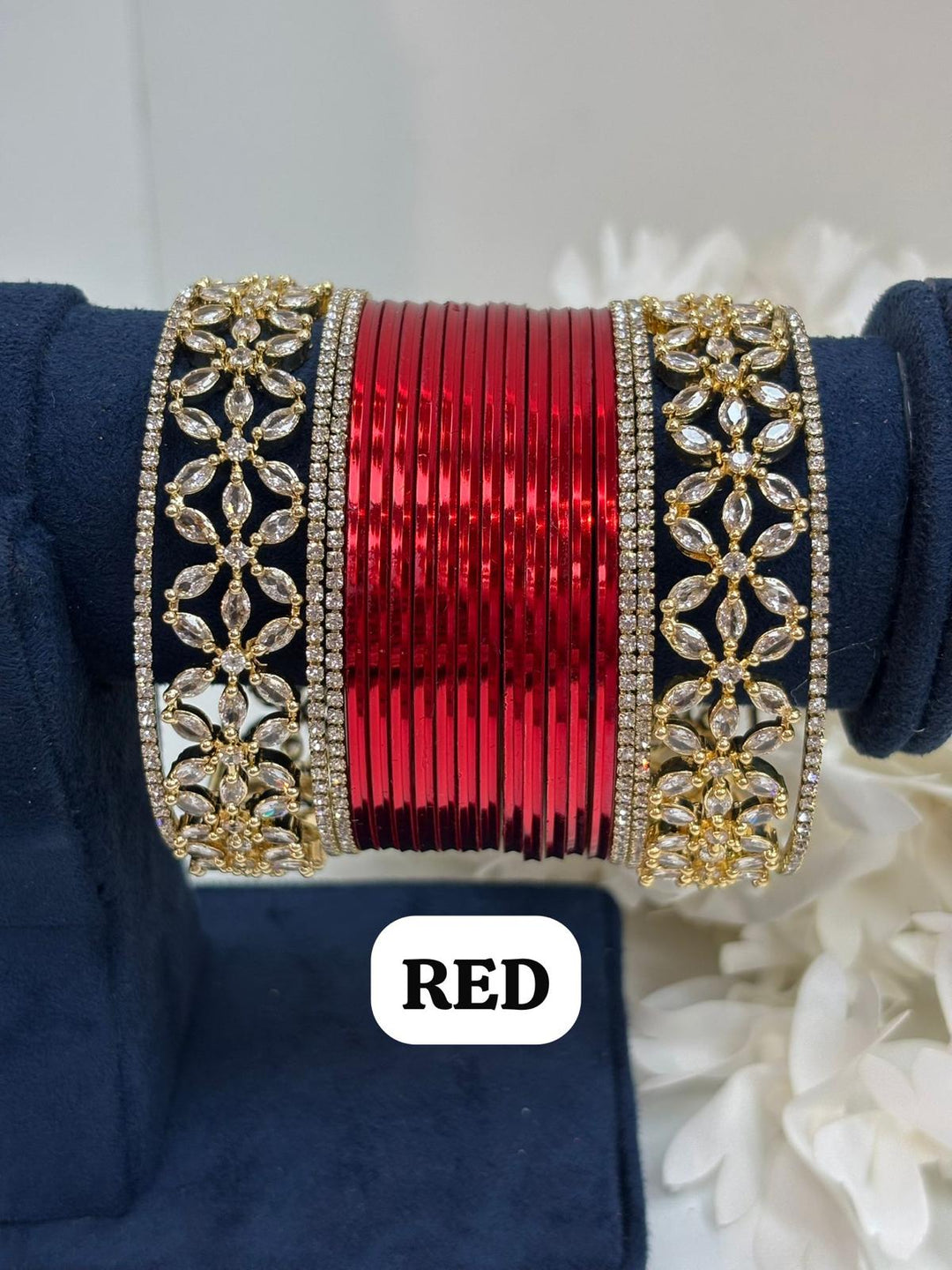 Gold Flower AD Bangles Set (Size 2-4 , 2-6 , 2-8)
