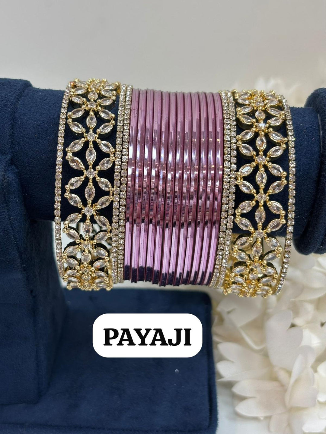 Gold Flower AD Bangles Set (Size 2-4 , 2-6 , 2-8)