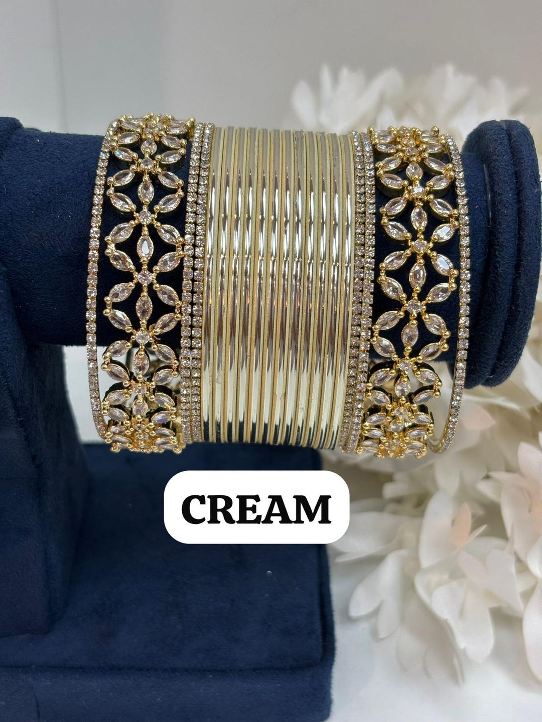 Gold Flower AD Bangles Set (Size 2-4 , 2-6 , 2-8)