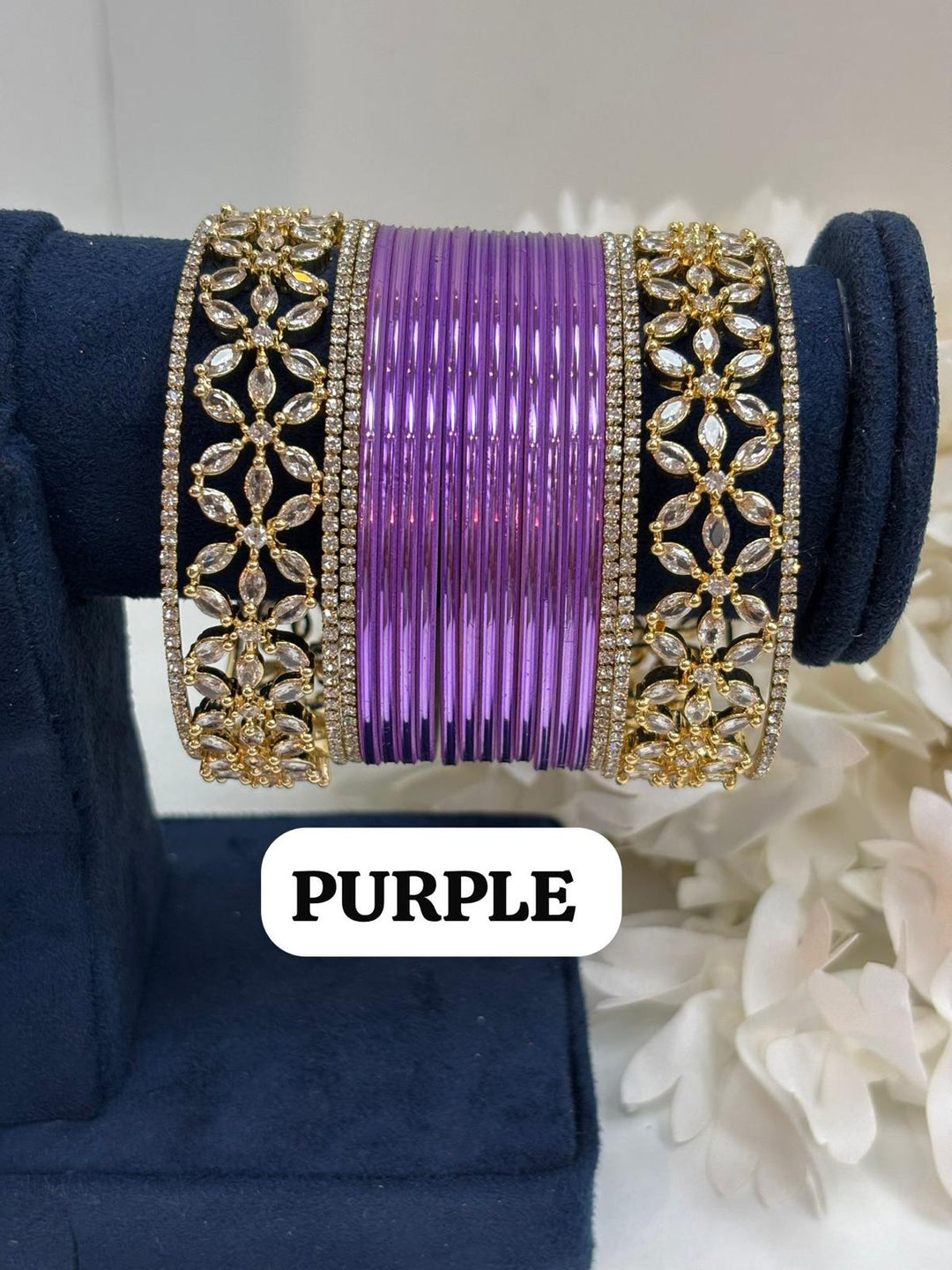 Gold Flower AD Bangles Set (Size 2-4 , 2-6 , 2-8)