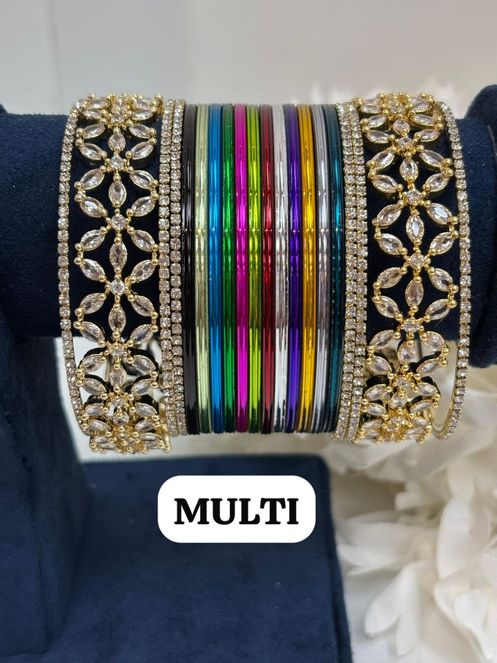 Gold Flower AD Bangles Set (Size 2-4 , 2-6 , 2-8)