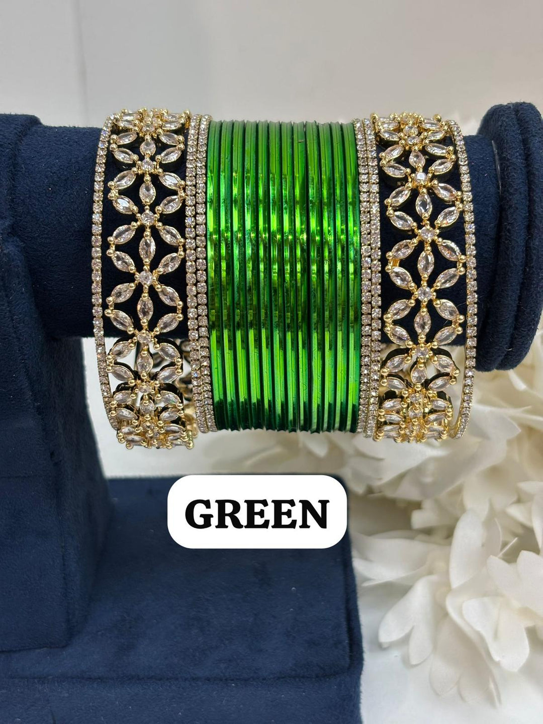 Gold Flower AD Bangles Set (Size 2-4 , 2-6 , 2-8)