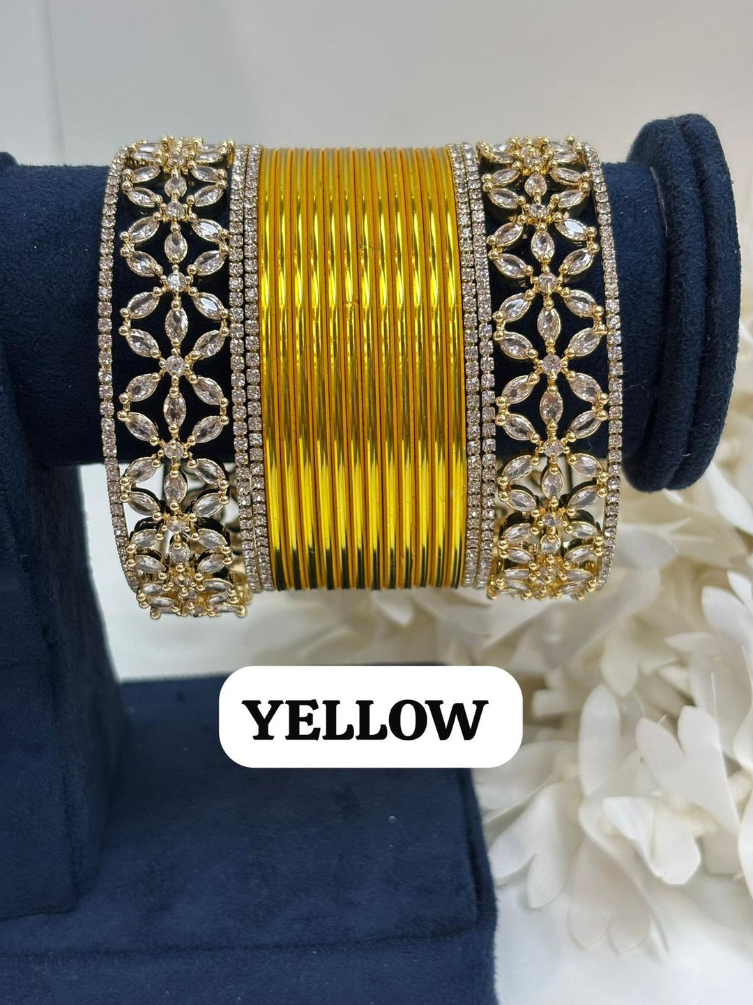 Gold Flower AD Bangles Set (Size 2-4 , 2-6 , 2-8)