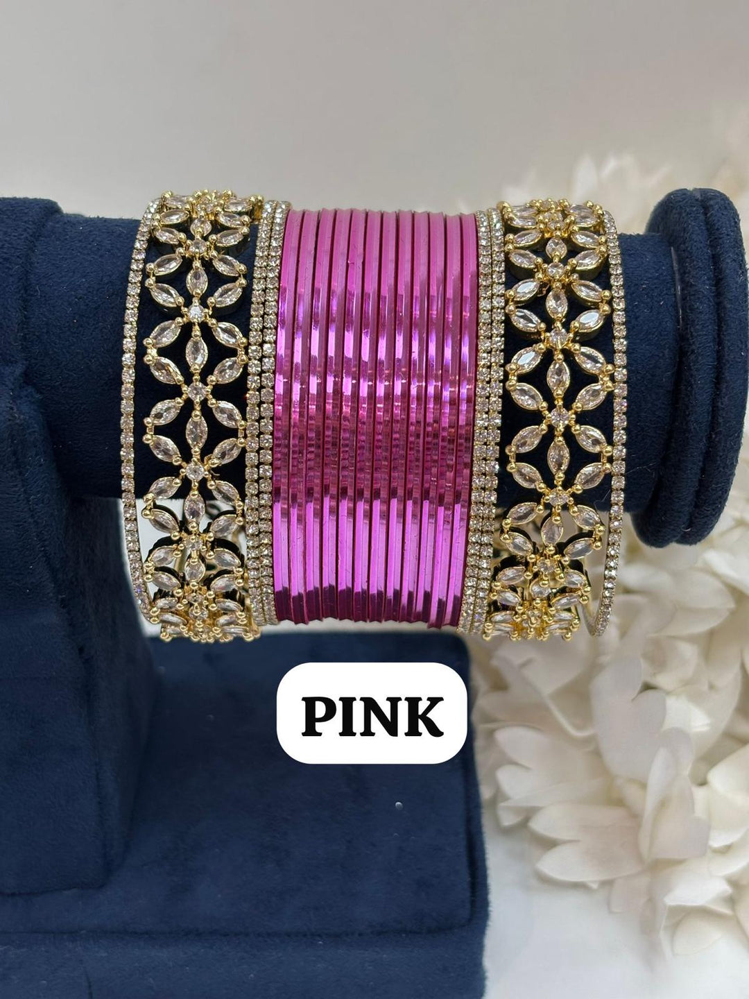 Gold Flower AD Bangles Set (Size 2-4 , 2-6 , 2-8)