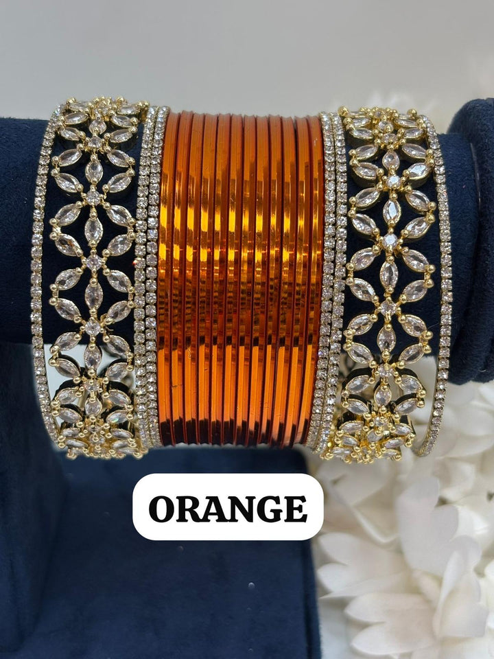 Gold Flower AD Bangles Set (Size 2-4 , 2-6 , 2-8)