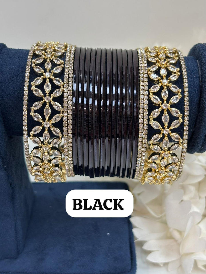 Gold Flower AD Bangles Set (Size 2-4 , 2-6 , 2-8)