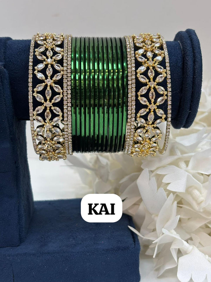 Gold Flower AD Bangles Set (Size 2-4 , 2-6 , 2-8)