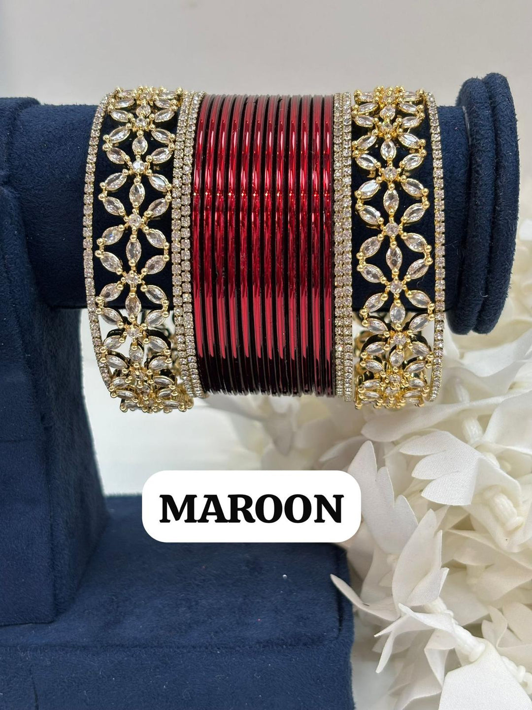 Gold Flower AD Bangles Set (Size 2-4 , 2-6 , 2-8)