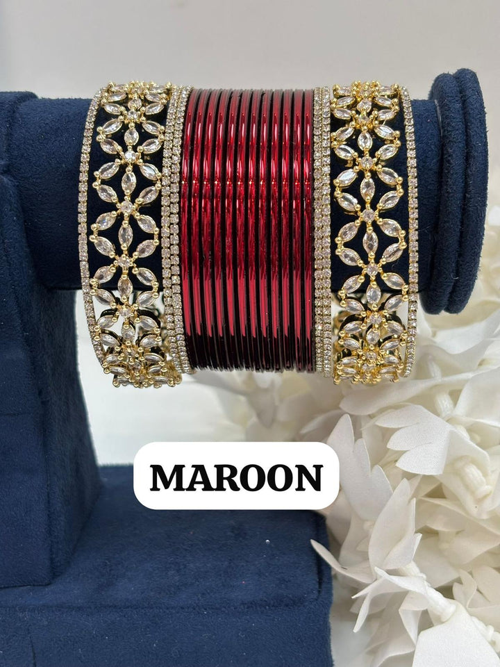 Gold Flower AD Bangles Set (Size 2-4 , 2-6 , 2-8)