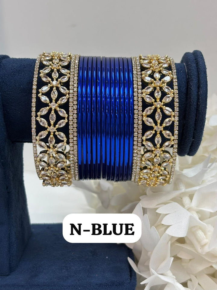 Gold Flower AD Bangles Set (Size 2-4 , 2-6 , 2-8)