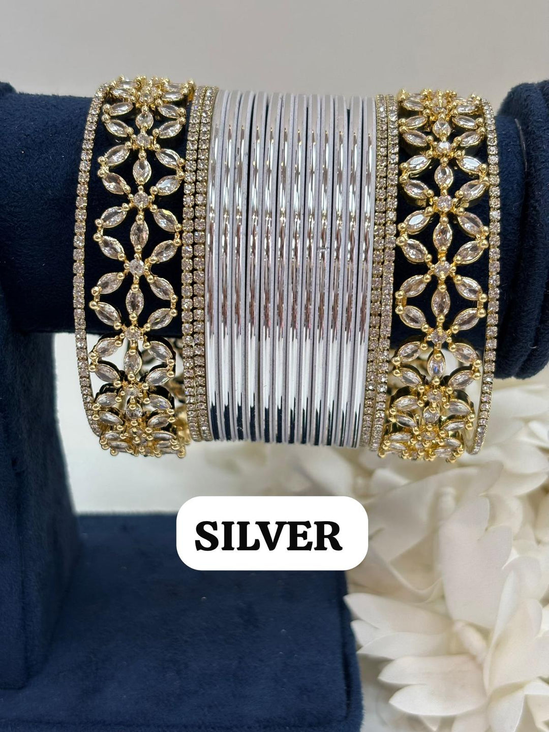 Gold Flower AD Bangles Set (Size 2-4 , 2-6 , 2-8)