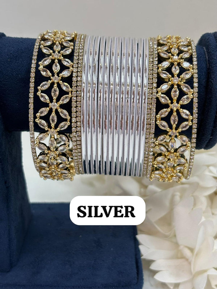 Gold Flower AD Bangles Set (Size 2-4 , 2-6 , 2-8)