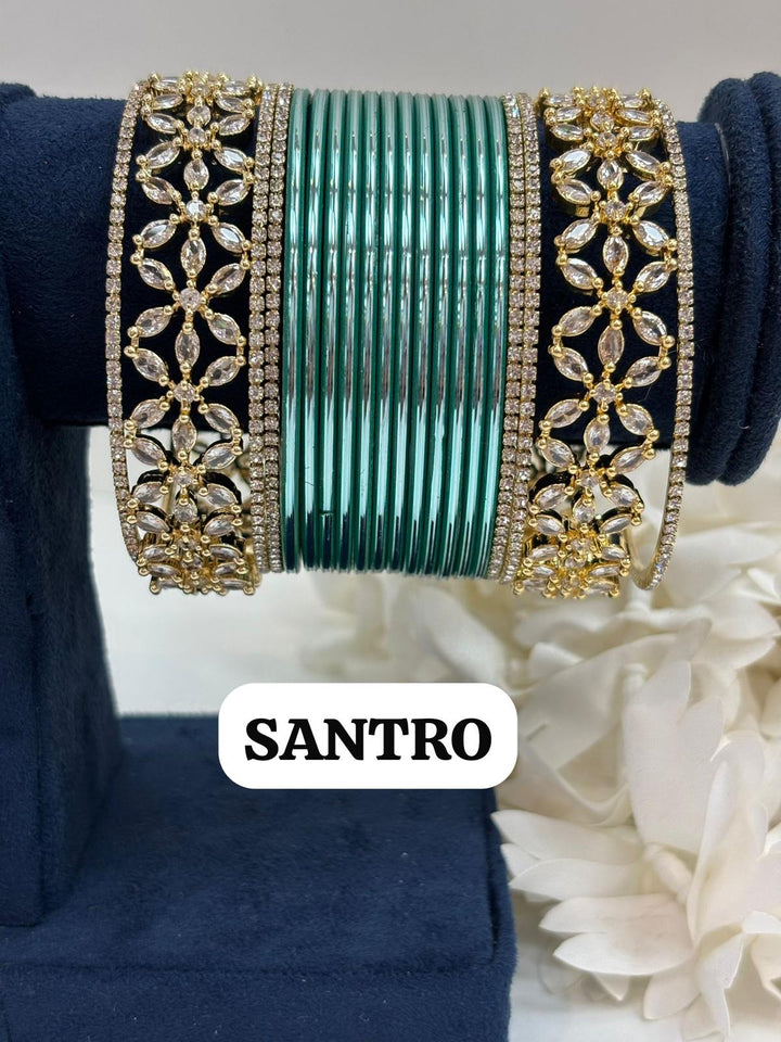 Gold Flower AD Bangles Set (Size 2-4 , 2-6 , 2-8)