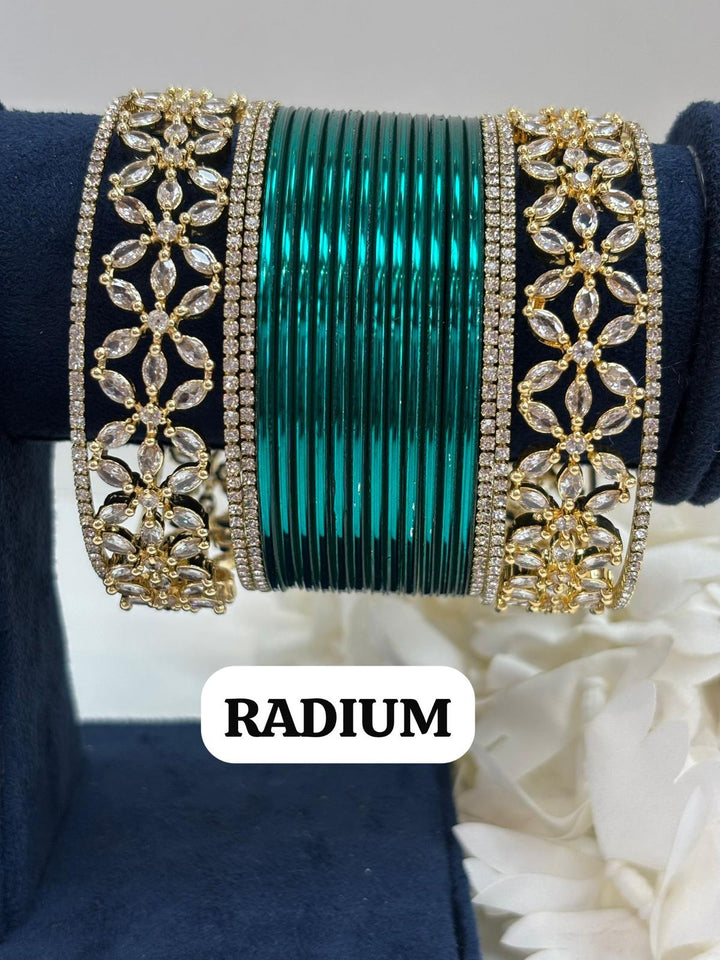 Gold Flower AD Bangles Set (Size 2-4 , 2-6 , 2-8)