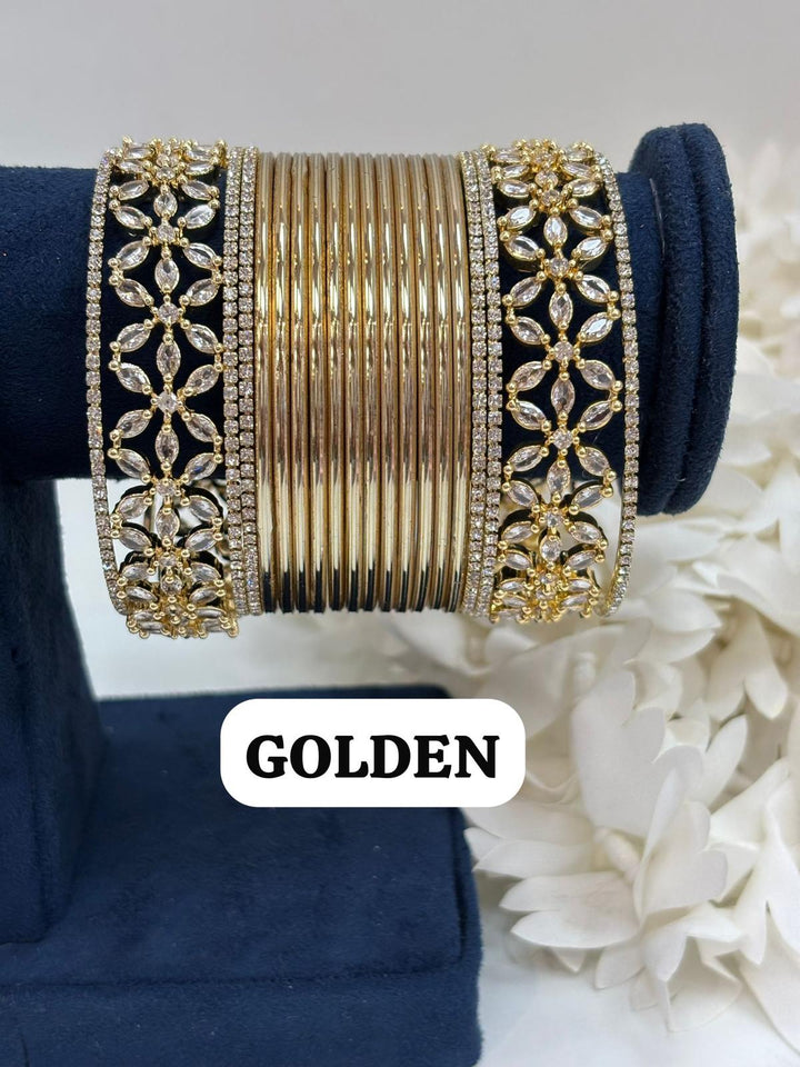 Gold Flower AD Bangles Set (Size 2-4 , 2-6 , 2-8)