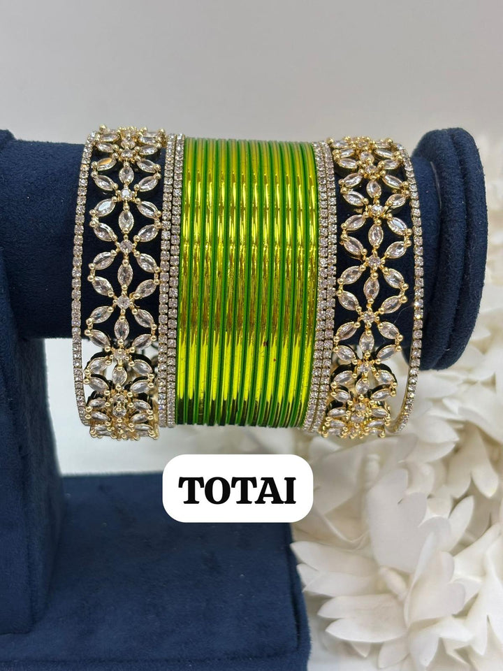 Gold Flower AD Bangles Set (Size 2-4 , 2-6 , 2-8)