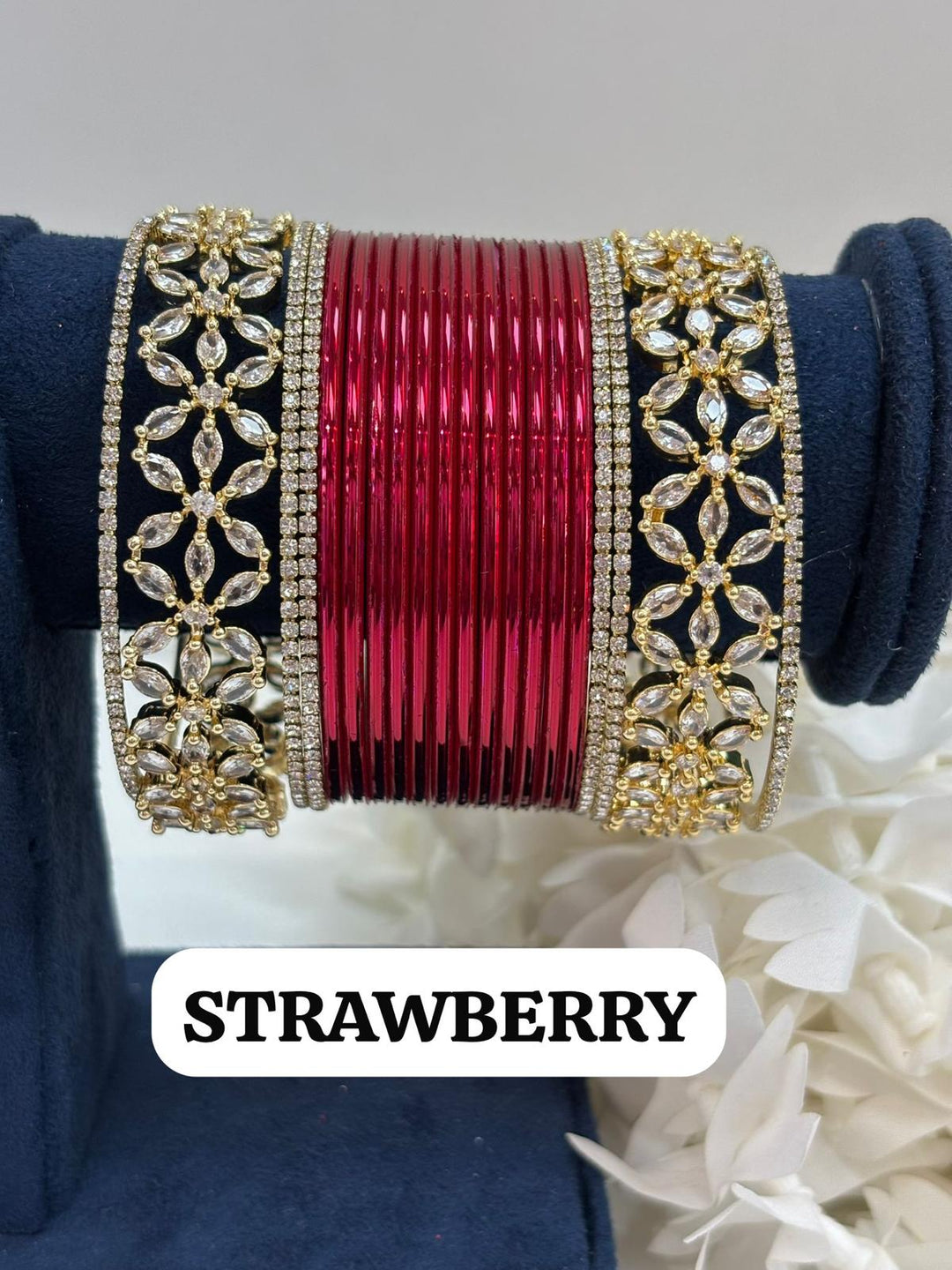 Gold Flower AD Bangles Set (Size 2-4 , 2-6 , 2-8)
