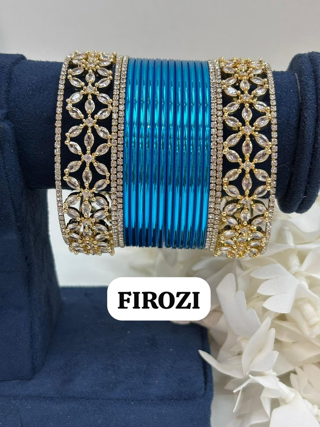 Gold Flower AD Bangles Set (Size 2-4 , 2-6 , 2-8)