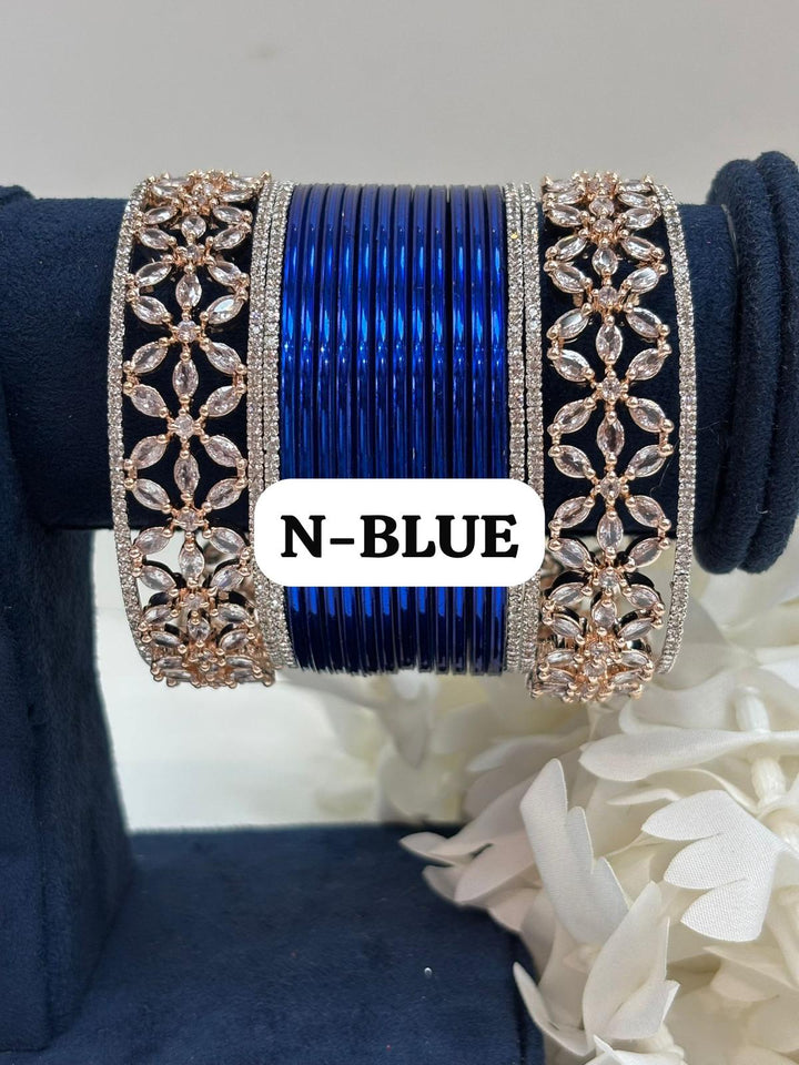 Rose Gold Flower AD Bangles Set Size ( 2-4, 2-6, 2-8 )