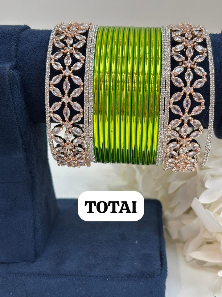 Rose Gold Flower AD Bangles Set Size ( 2-4, 2-6, 2-8 )