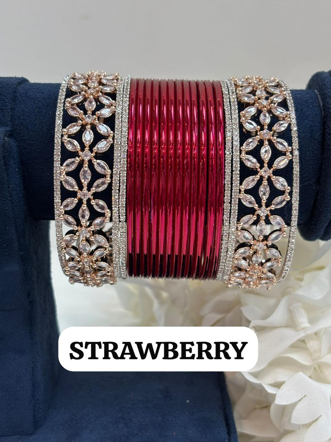 Rose Gold Flower AD Bangles Set Size ( 2-4, 2-6, 2-8 )
