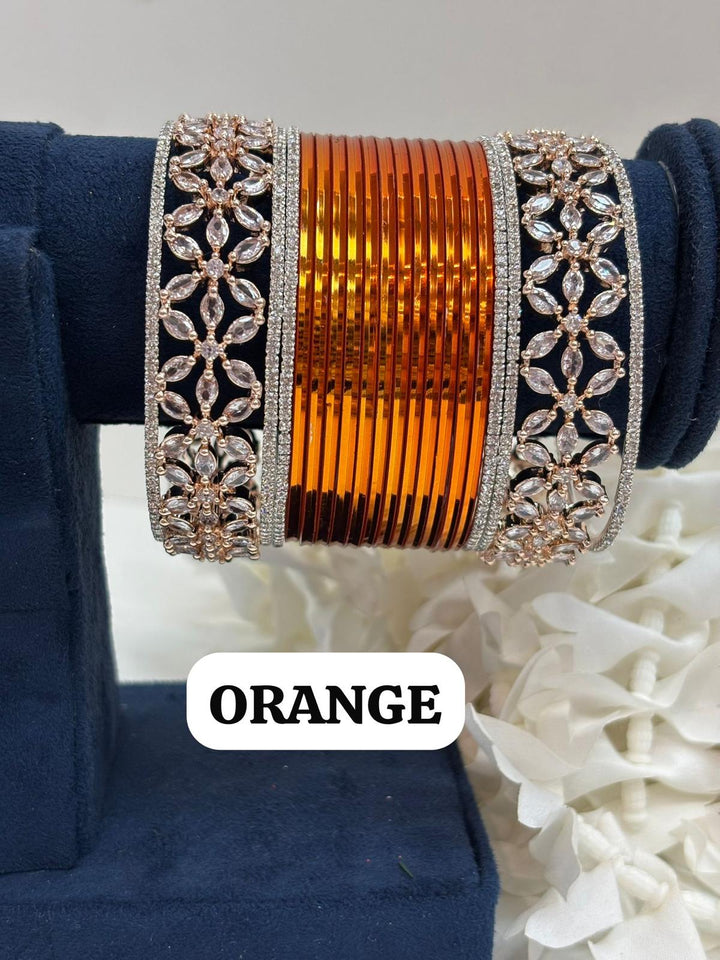 Rose Gold Flower AD Bangles Set Size ( 2-4, 2-6, 2-8 )