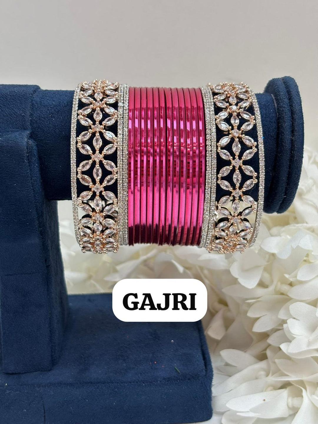 Rose Gold Flower AD Bangles Set Size ( 2-4, 2-6, 2-8 )