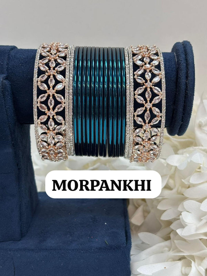 Rose Gold Flower AD Bangles Set Size ( 2-4, 2-6, 2-8 )