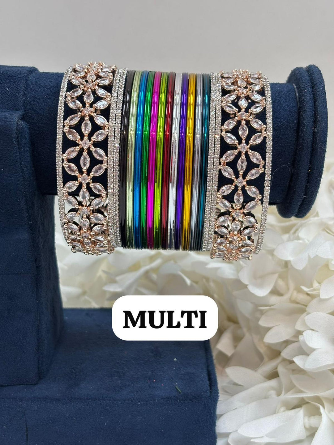 Rose Gold Flower AD Bangles Set Size ( 2-4, 2-6, 2-8 )