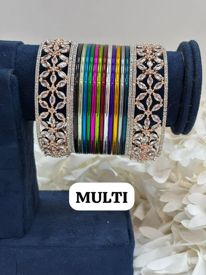 Rose Gold Flower AD Bangles Set Size ( 2-4, 2-6, 2-8 )