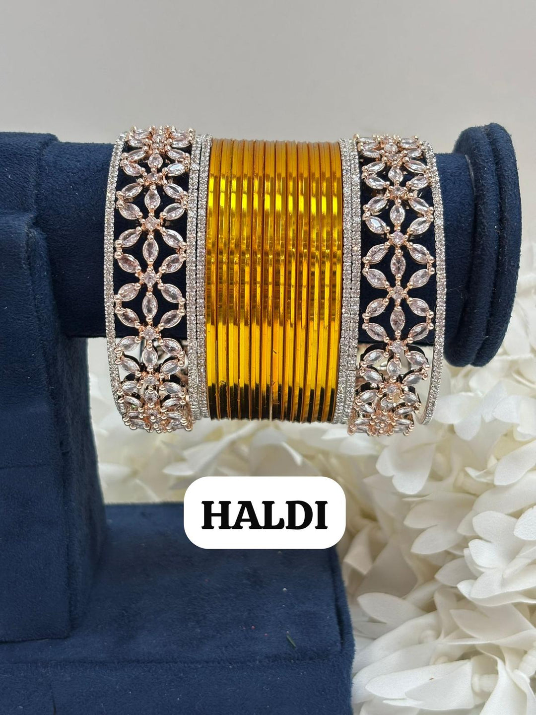 Rose Gold Flower AD Bangles Set Size ( 2-4, 2-6, 2-8 )