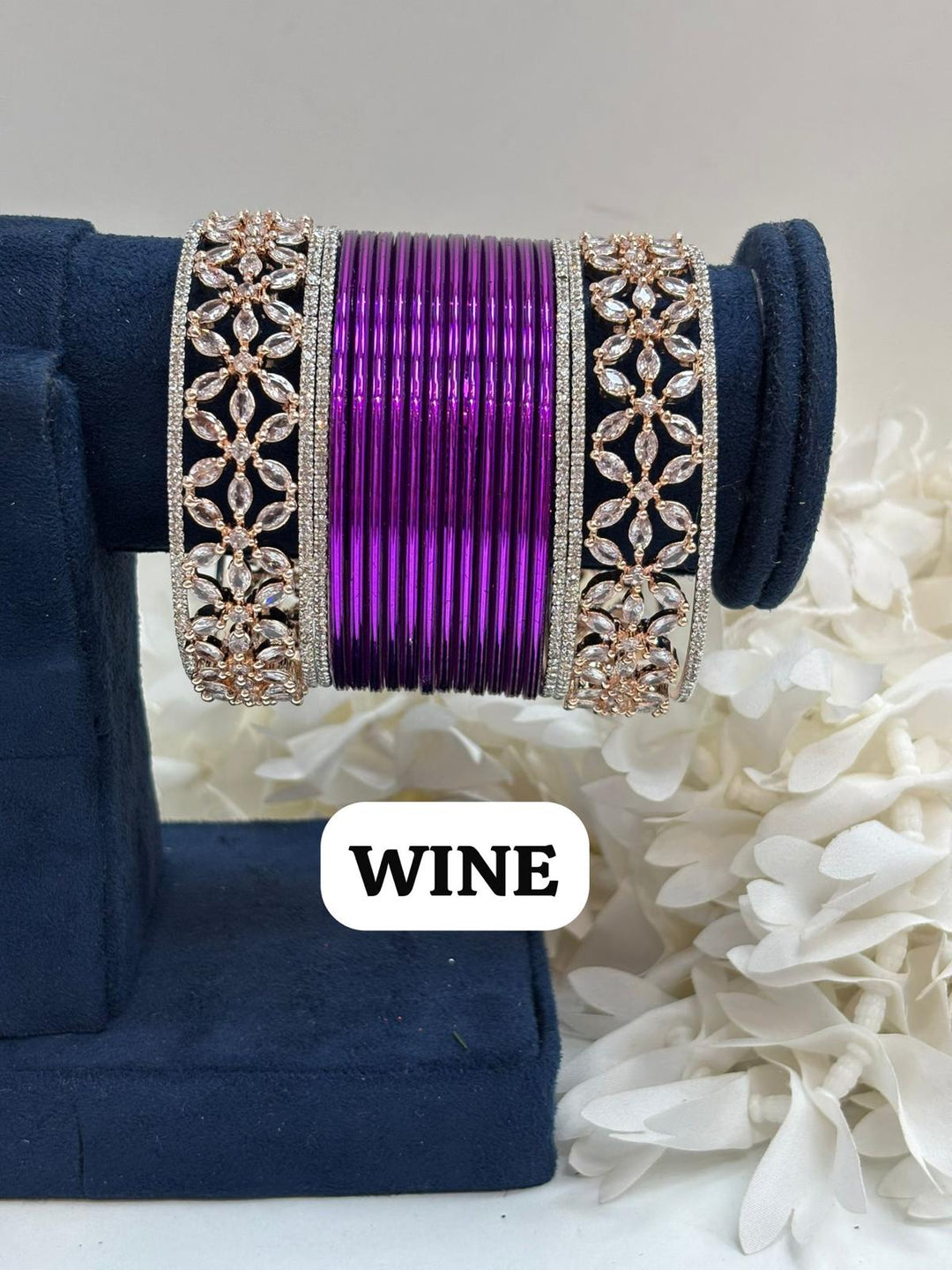 Rose Gold Flower AD Bangles Set Size ( 2-4, 2-6, 2-8 )