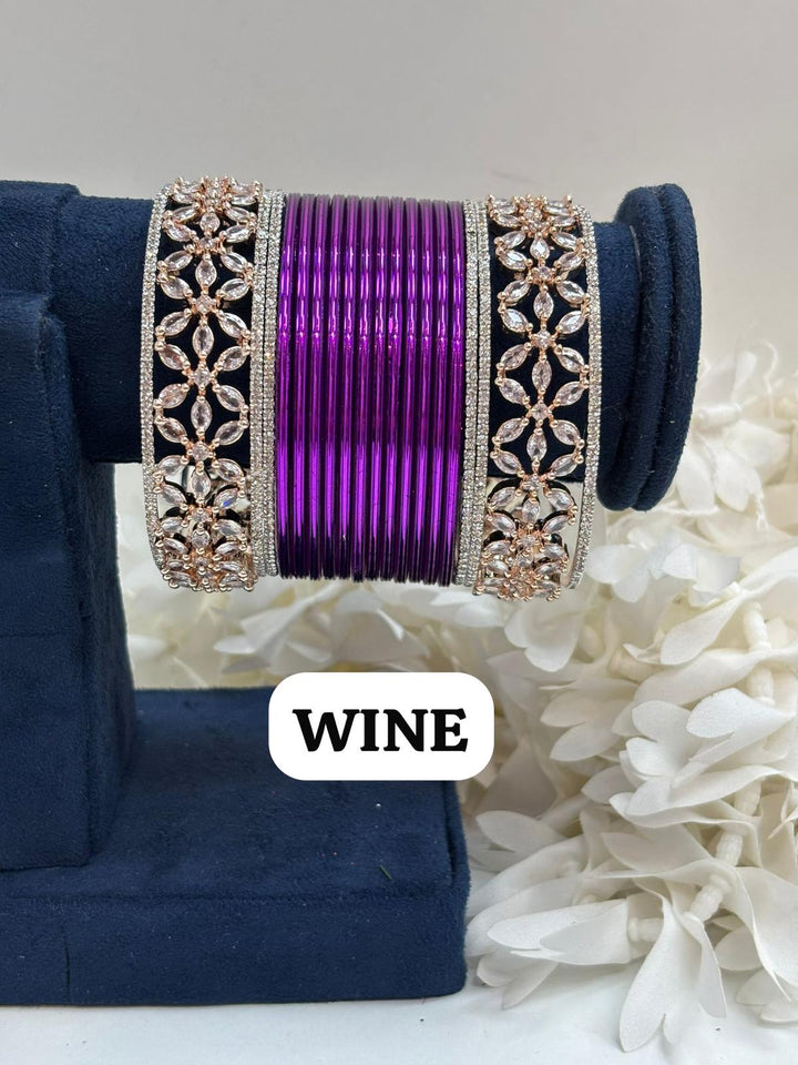 Rose Gold Flower AD Bangles Set Size ( 2-4, 2-6, 2-8 )