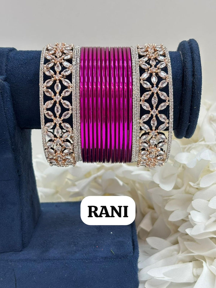 Rose Gold Flower AD Bangles Set Size ( 2-4, 2-6, 2-8 )