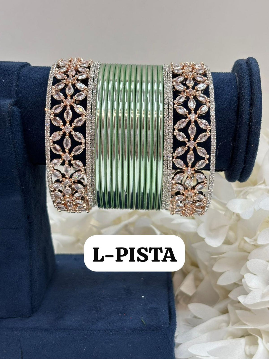 Rose Gold Flower AD Bangles Set Size ( 2-4, 2-6, 2-8 )