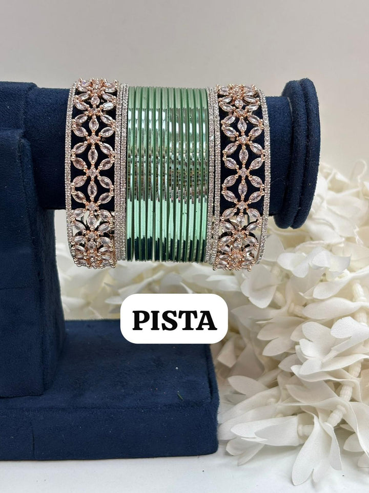 Rose Gold Flower AD Bangles Set Size ( 2-4, 2-6, 2-8 )