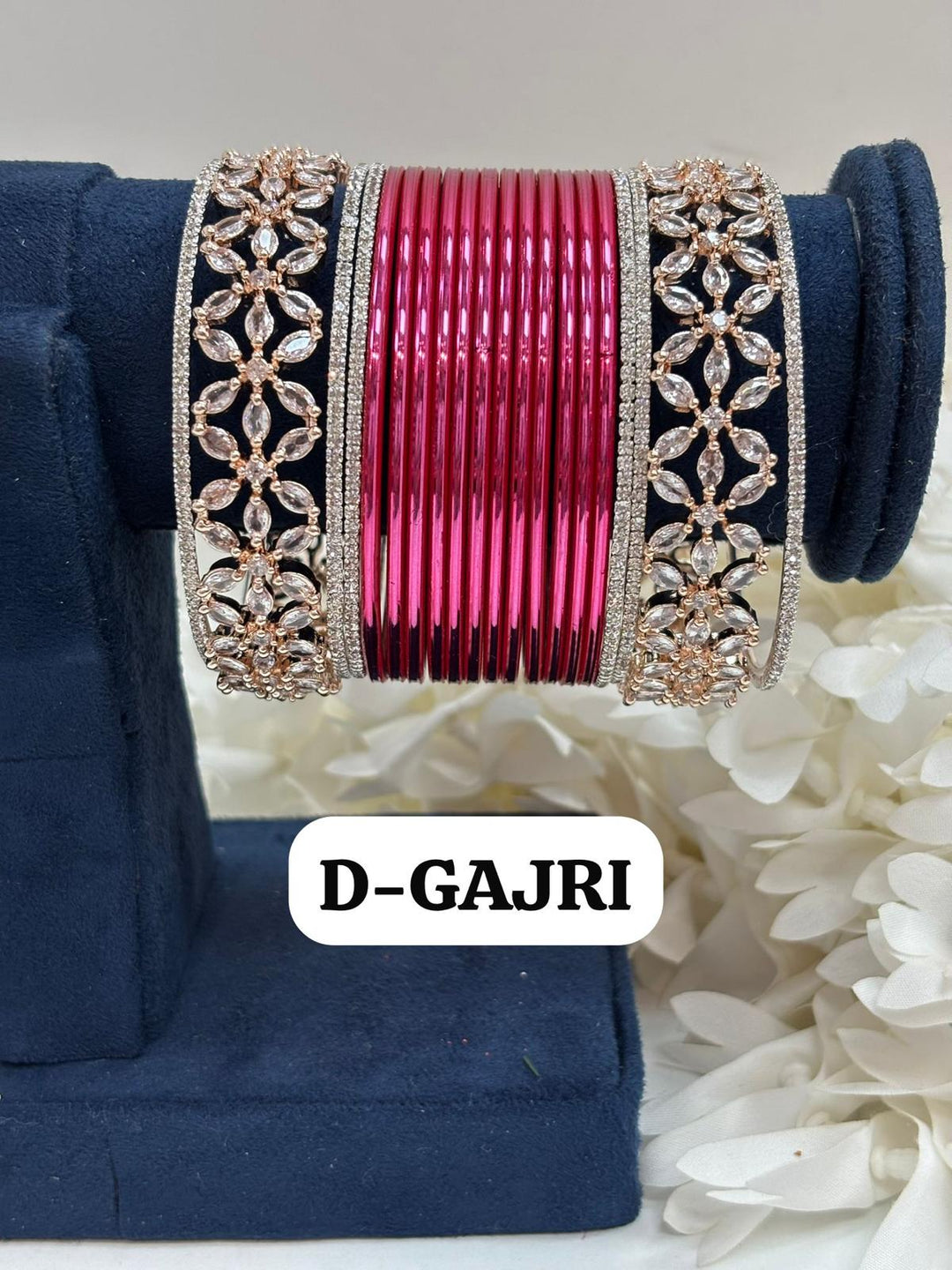 Rose Gold Flower AD Bangles Set Size ( 2-4, 2-6, 2-8 )
