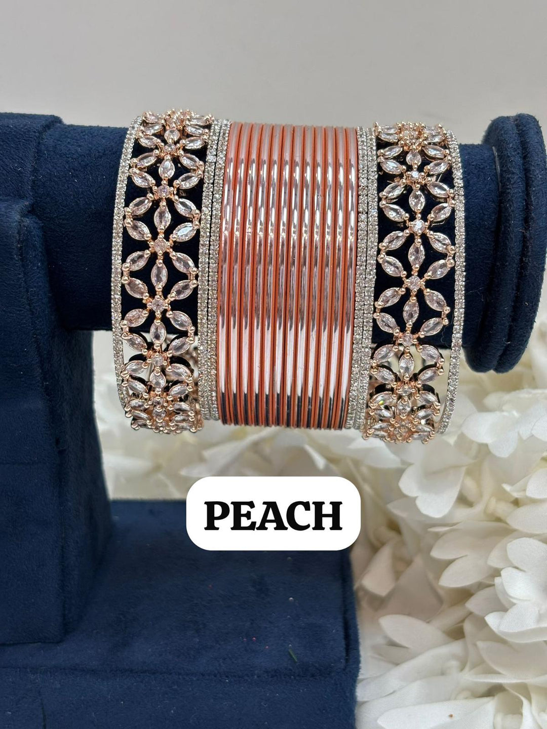 Rose Gold Flower AD Bangles Set Size ( 2-4, 2-6, 2-8 )
