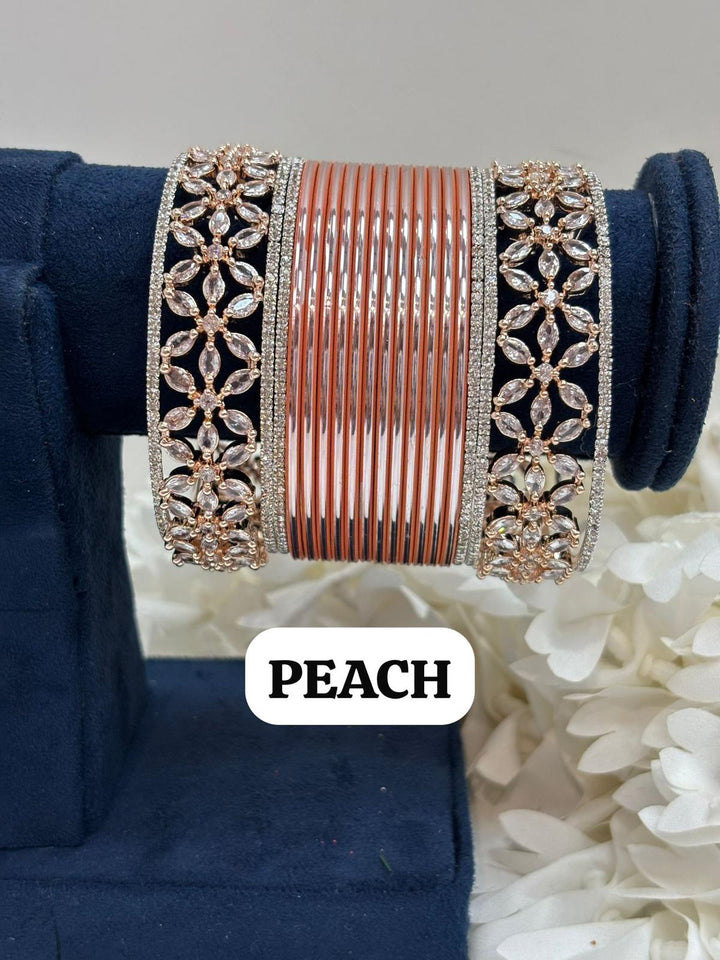 Rose Gold Flower AD Bangles Set Size ( 2-4, 2-6, 2-8 )