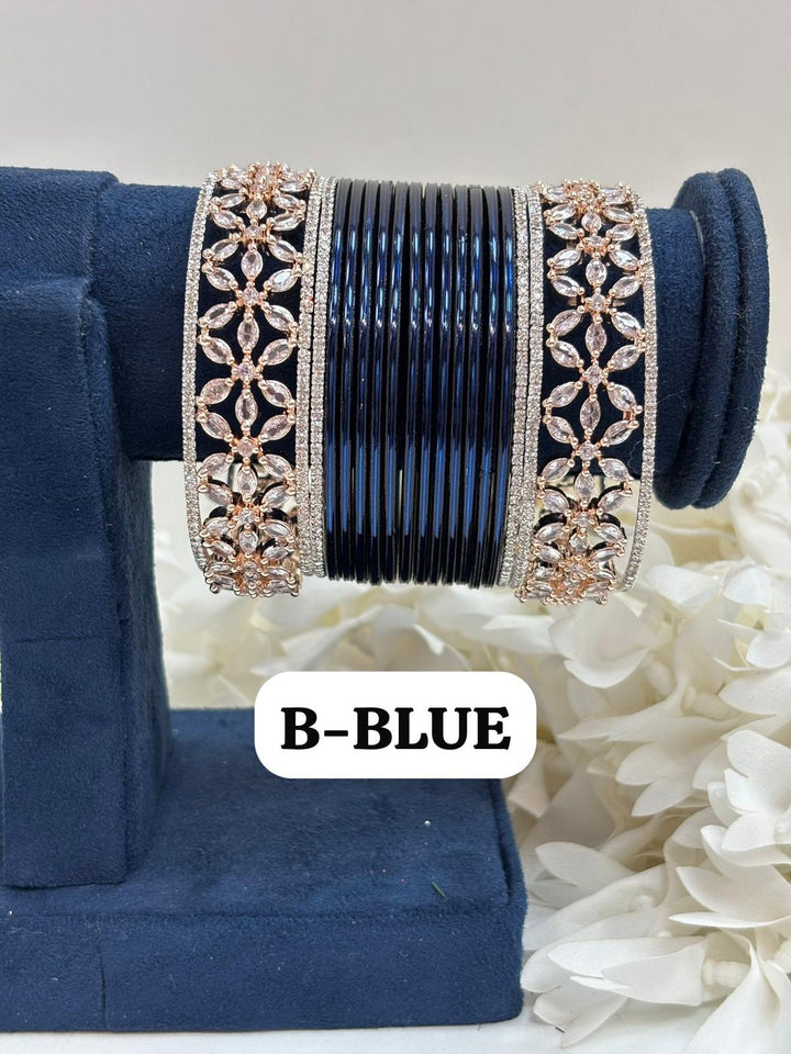 Rose Gold Flower AD Bangles Set Size ( 2-4, 2-6, 2-8 )