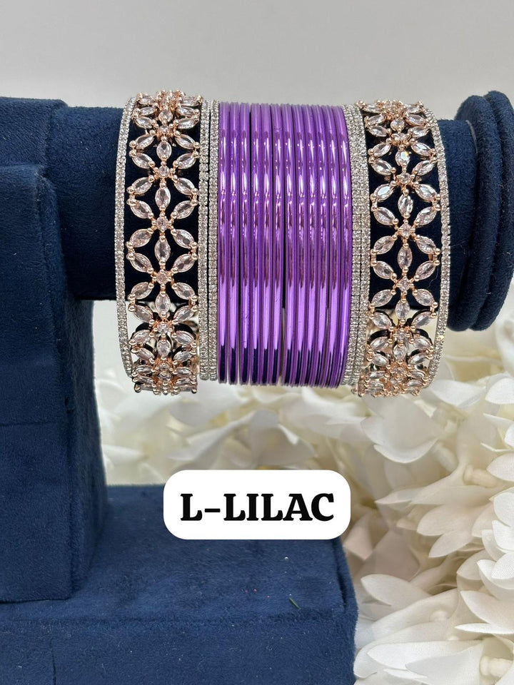 Rose Gold Flower AD Bangles Set Size ( 2-4, 2-6, 2-8 )