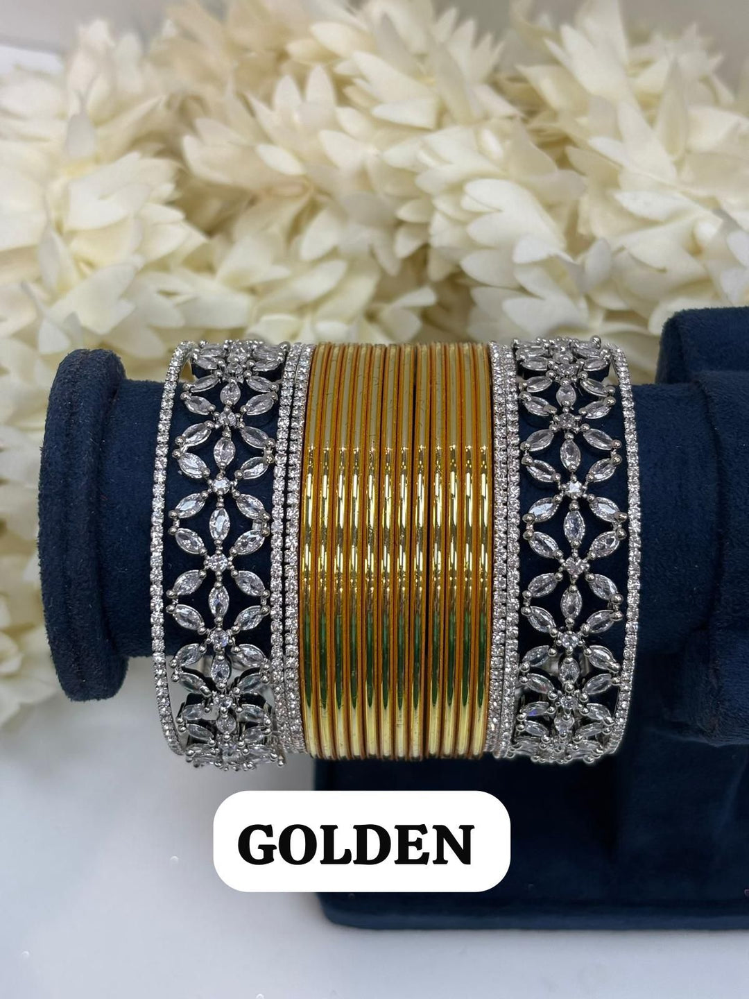 Silver Flower AD Bangles Set Size ( 2-4, 2-6, 2-8 )