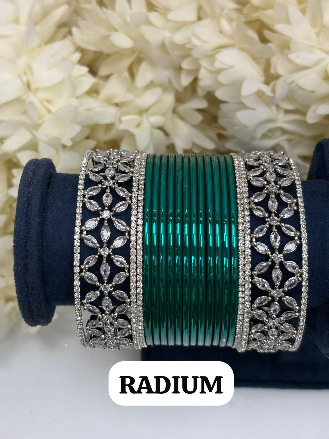 Silver Flower AD Bangles Set Size ( 2-4, 2-6, 2-8 )