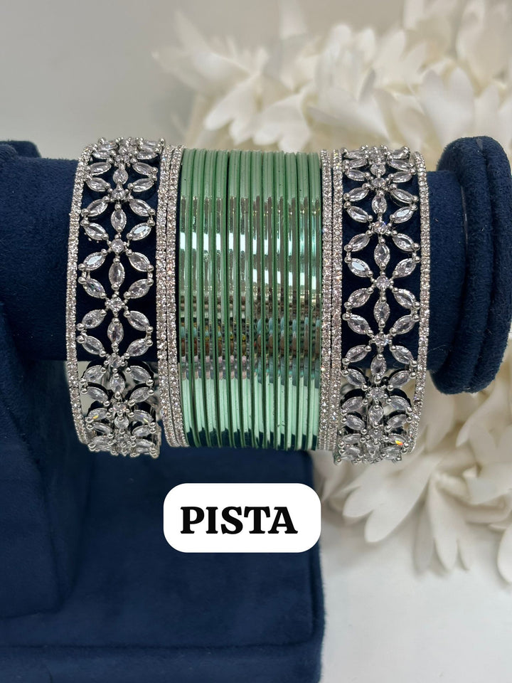 Silver Flower AD Bangles Set Size ( 2-4, 2-6, 2-8 )